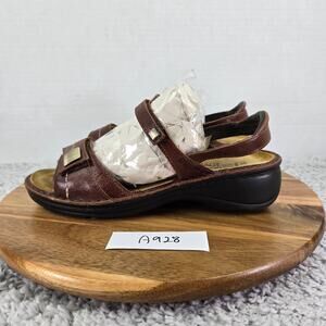 Naot Womens 38 Papaya Floral Collection Brown Leather Ankle Strap Wedge Sandals